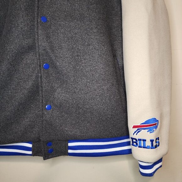 Buffalo Bills Jacket Bomber Coat Varsity Button NFL Mens Medium Embroidered - Picture 13 of 14